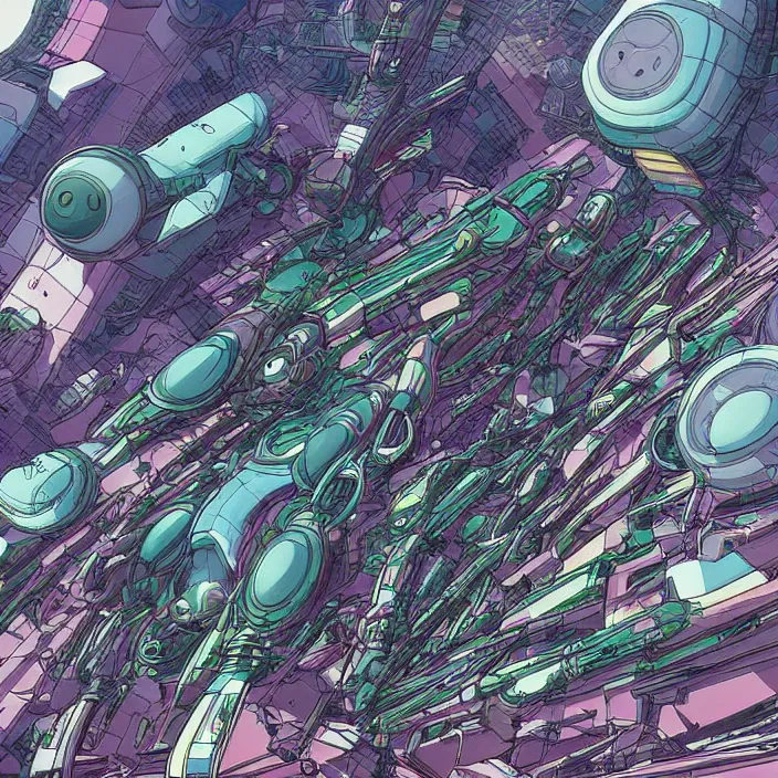 Prompt: cyberpunk mollusc mechs, flowing, bauhaus, aerodynamic, fast, flat art, digital art, hd, by moebius