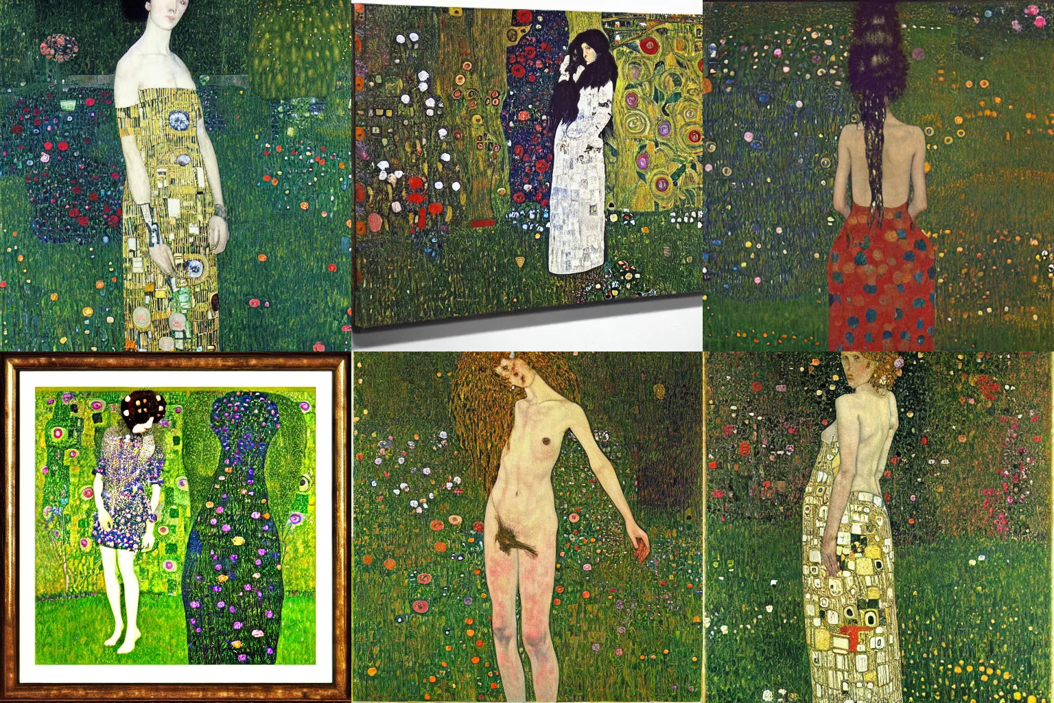 Prompt: Woman in the Garden painting by klimt by david caspar friedrich, hr giger, Jean-Michel Basquiat