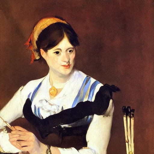 Prompt: an oil painting of a woman flute player by Manet