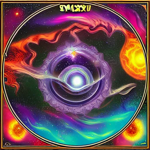 Image similar to galaxy, psychedelic heavy metal cover album