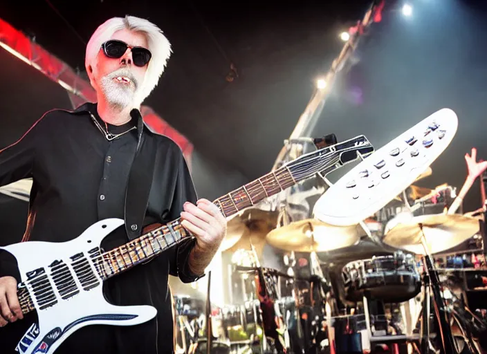 Image similar to photo still of michael mcdonald on stage at vans warped tour!!!!!!!! at age 3 8 years old 3 8 years of age!!!!!!! throwing a keytar into the crowd, 8 k, 8 5 mm f 1. 8, studio lighting, rim light, right side key light