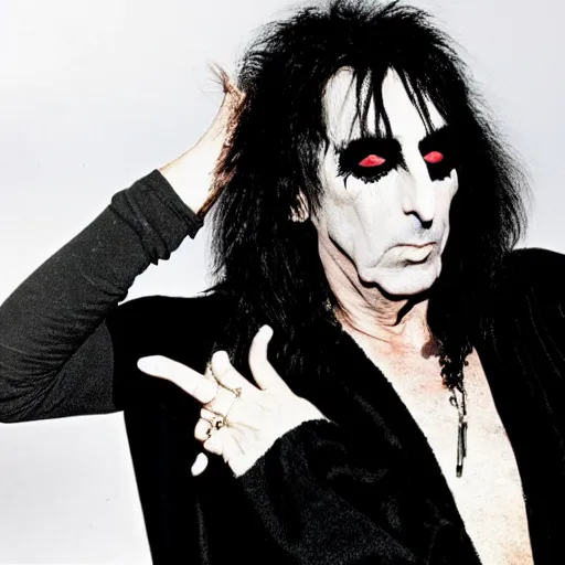 Image similar to alice cooper wearing a dark hooded robe