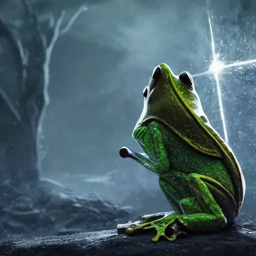 Prompt: frog time wizard spraying a freezing gale, epic, ( david and goliath ), cinematic, fantasy, digital art, 8 k