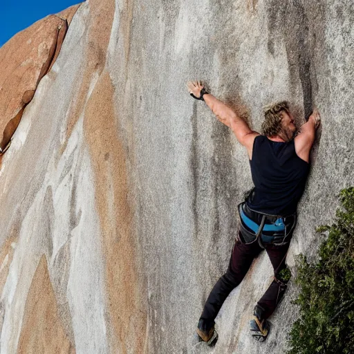 Prompt: Chris Hemsworth climbing a cliff, 4k