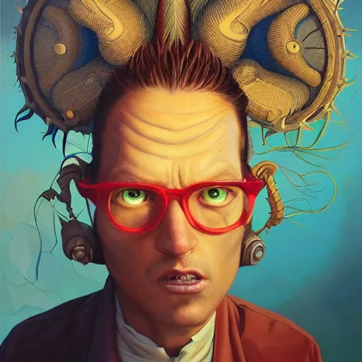 Image similar to lucky mohawk projector portrait by gaston bussierre and charles vess and james jean and erik jones and rhads, inspired by rick and morty, epic, funny, huge scale, beautiful fine face features, intricate high details, sharp, ultradetailed