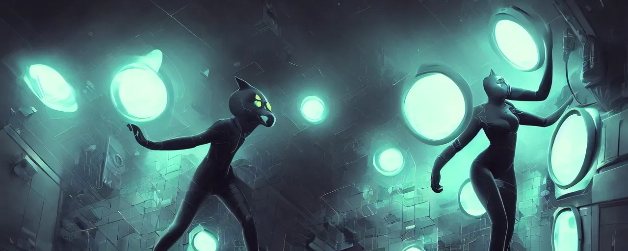 Prompt: duotone noir scifi concept illustration of black cat inside m box glowing 3 d mesh quantum portals particles mesh, glowing eyes, octane render, surreal atmosphere, volumentric lighting. accidental renaissance. by sachin teng and sergey kolesov and ruan jia and heng z. graffiti art, scifi, fantasy, hyper detailed. trending on artstation