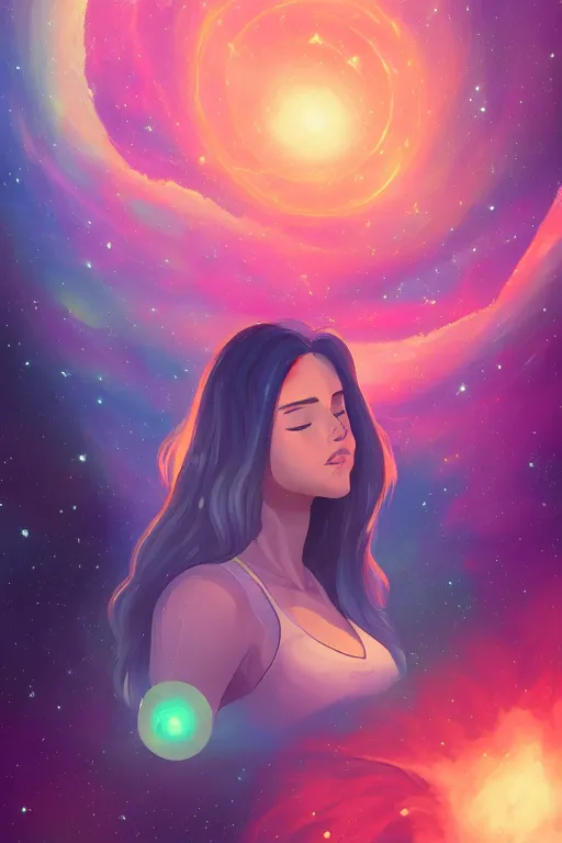 Image similar to A beautiful portrait of a single female cosmic being with a nebula as its body by Aenami Alena, 8K, UHD , Trending on artstation.