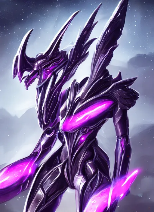 Image similar to cinematic full body, cosmic sized beautiful stunning giant robot mechan hot female dragon goddess, sharp sleek cyborg dragon head, sharp metal ears, smooth purple eyes, smooth fuschia skin, smooth silver armor, nebula, epic proportions, epic scale, macro furry, furry art, dragon art, goddess art, giantess art, warframe, warframe fanart, furaffinity, octane