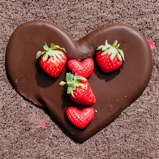 Prompt: a heart shaped brown yorkshire dog made of chocolate and strawberries, art