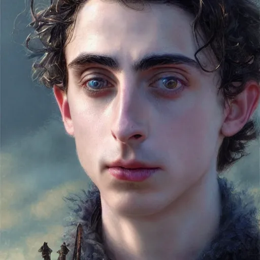 Image similar to timothee chalamet as a fantasy d & d character, closeup portrait art by donato giancola and greg rutkowski, realistic face, digital art, trending on artstation, symmetry!!