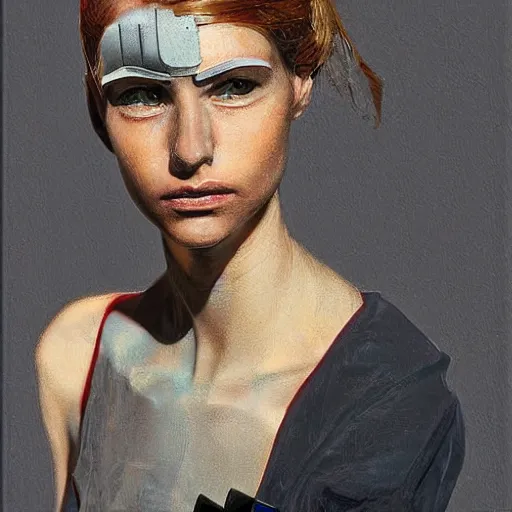 Prompt: portrait of a young cyborg woman by Tanino Liberatore