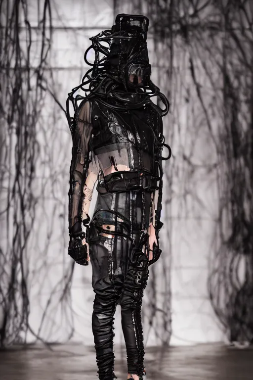 Prompt: avant garde techwear look and clothes, we can see them from feet to head, highly detailed and intricate, hypermaximalist, pastel colors, futuristic, luxury, Rick Owens, Errolson Hugh, Yohji Yamamoto, Y3, ACRNYM, cinematic outfit photo
