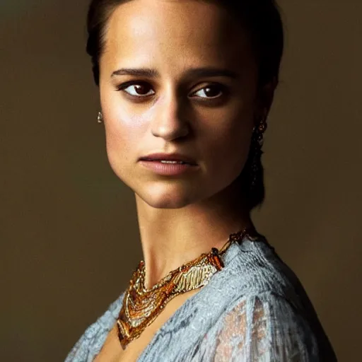 Image similar to portrait of Alicia Vikander , in the style of Goethe