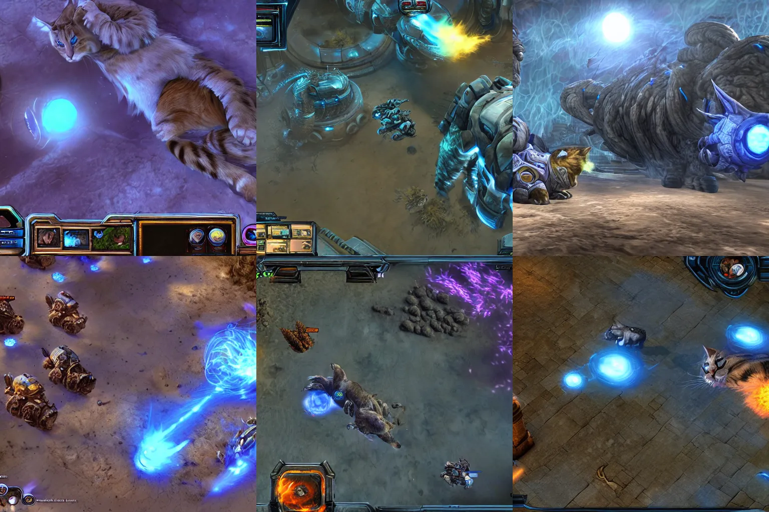 Prompt: screenshot of a giant cat cat cat cat sleeping in the middle of the map, in a Starcraft 2 game