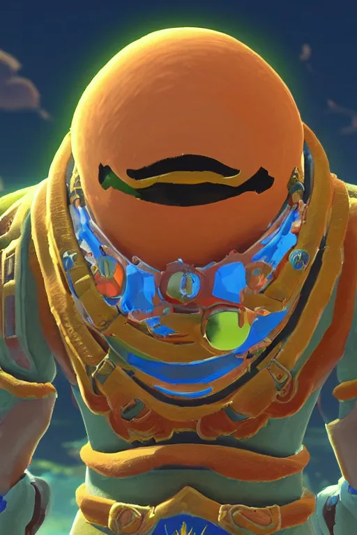 Image similar to an in game portrait of eggman from the legend of zelda breath of the wild, breath of the wild art style.