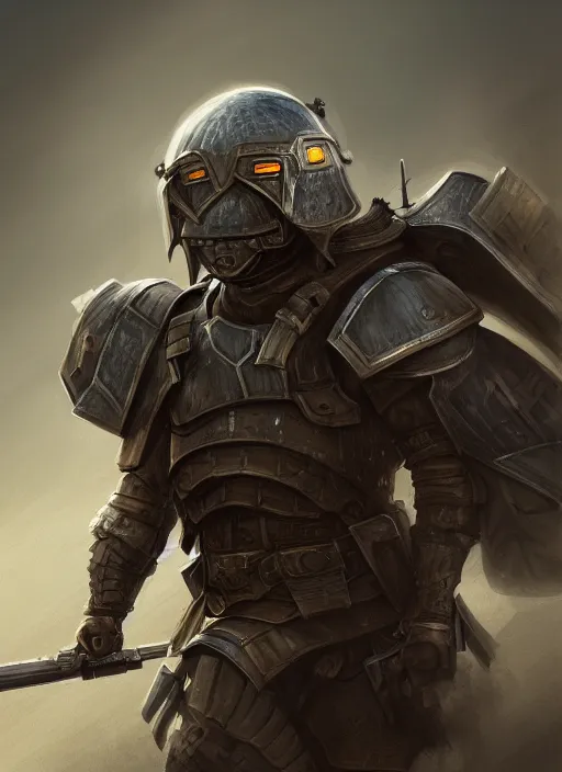 Image similar to portrait of epic armored war commander leaving war ground. highly detailed, digital painting, concept art, smooth, sharp focus, illustration