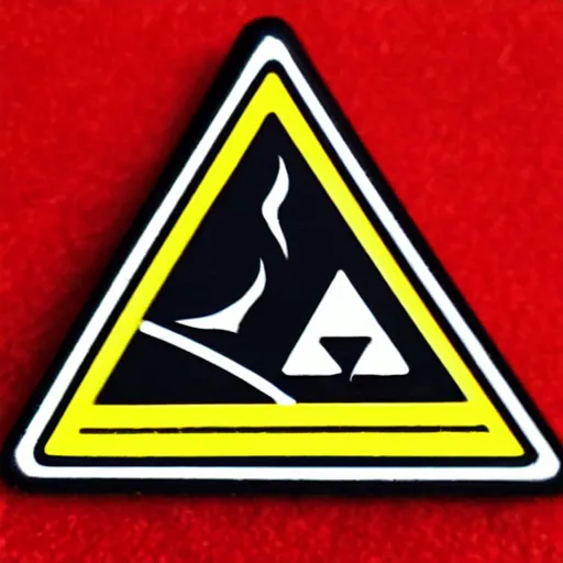 Image similar to a triangle enamel pin of a caution fire hazard label, smooth curves