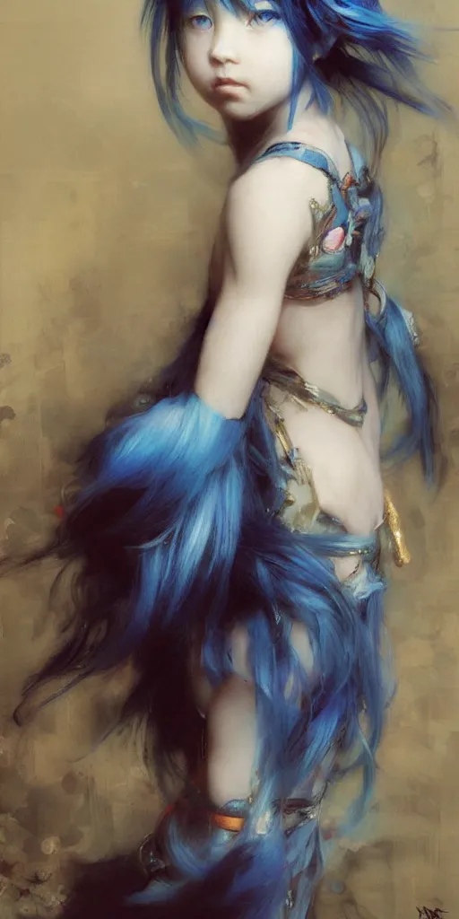 Image similar to little girl with blue hair. By Ruan Jia. Ayami Kojima. Masterpiece