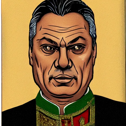 Image similar to id photo of a viktor orban in emperor outfit, art by peter sato