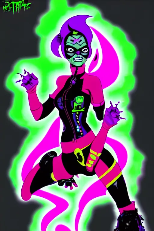 Image similar to toxic terri, a punk supervillainess with mutagenic powers, glowing energy effects, full color digital illustration in the style of don bluth, jamie hewlett, artgerm, artstation trending, 5 k