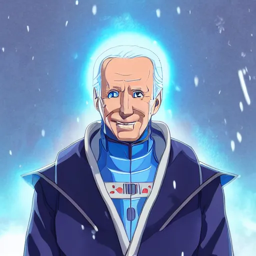 Prompt: portrait of sub - zero biden as the master of the blue ice of the blizzard, anime fantasy illustration by tomoyuki yamasaki, kyoto studio, madhouse, ufotable, trending on artstation