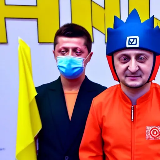Image similar to volodymyr zelensky is dressed as hokage from the anime naruto