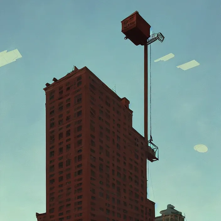 Prompt: elevator falling down from the sky, highly detailed, Edward Hopper and James Gilleard, Simon Stalenhag