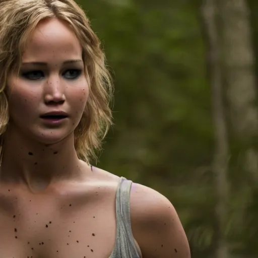 Prompt: first shot of jennifer lawrence in rambo remake, ( eos 5 ds r, iso 1 0 0, f / 8, 1 / 1 2 5, 8 4 mm, postprocessed, crisp face, facial features )