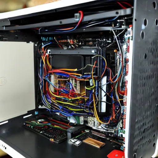 Prompt: the inside of a computer being powered by tiny gnomes