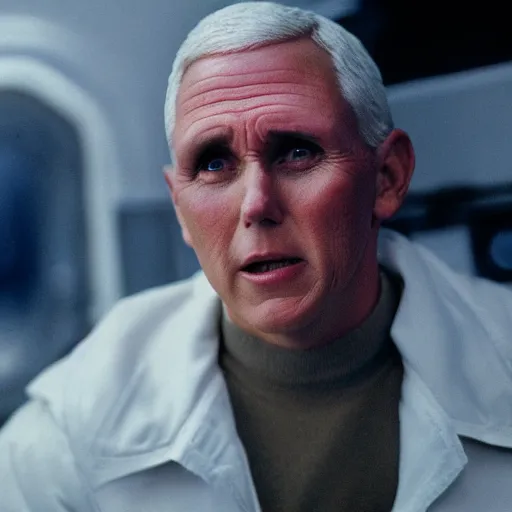 Image similar to film still of Mike Pence in the movie Alien.