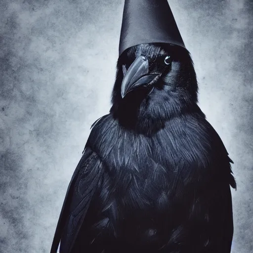 Image similar to A portrait of a crow dressed as a wizard, UHD, 4K, Tyler Jacobson, fantasy, DnD, magical particles, magical, digital art