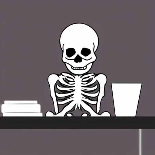 Image similar to bored skeleton, tired of his office work. no background, png