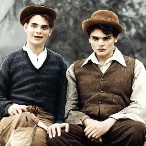 Prompt: Gilbert Blythe and johnny deep as college students