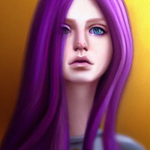 Image similar to woman with long ginger hair and purple eyes in semi realism style, trending on artstation