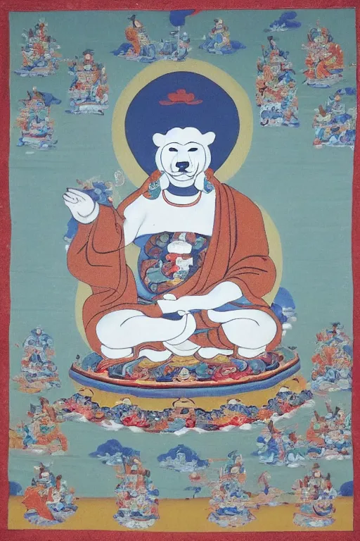 Image similar to a thangka of a polar bear