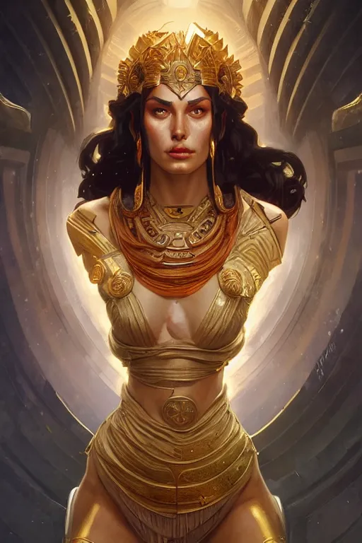 Prompt: The Godess Hera looking angry, full body, highly detailed, digital painting, artstation, concept art, smooth, detailed armor, sharp focus, beautiful face, symmetric face, cinematic, videogame cover art, illustration, art by Artgerm and Greg Rutkowski and Alphonse Mucha