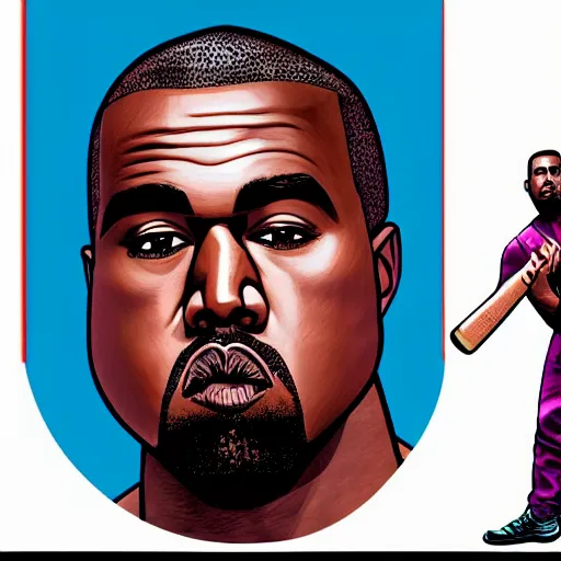 Image similar to Kanye with a bat official GTA artwork midshot