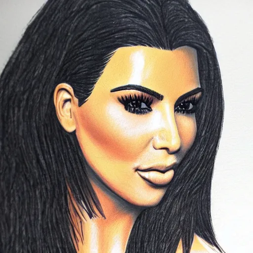 Image similar to Kim Kardashian picture drawn with wax crayon