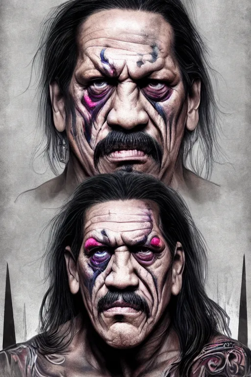 Image similar to danny trejo, full body, big two toned eyes, halloween, unicorns, intricate details, cinematic, epic, realistic, anatomy, lisa frank, uplight, artstation, photorealistic, scary