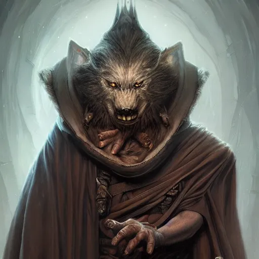 Image similar to portrait, mysterious werewolf wearing a cloak, rpg game, stern expression, main character, detailed, digital painting, artstation, sharp focus, illustration, artgerm, tomasz alen kopera, peter mohrbacher, donato giancola, joseph christian leyendecker, wlop, frank frazetta