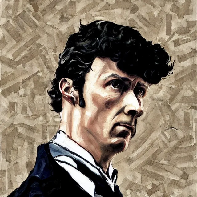 Prompt: an interesting painting of sherlock holmes, dynamic perspective, modern style