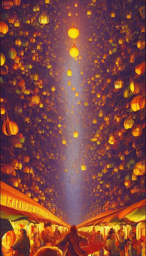 Image similar to The land of luminous lanterns, italian futurism, Dan Mumford, da vinci, Josan Gonzalez