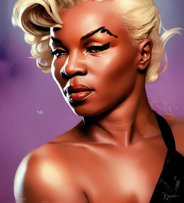 Image similar to portrait of mike tyson as a young marilyn monroe, elegant, flat lighting, intricate, highly detailed, digital painting, artstation, concept art, smooth, sharp focus, illustration, closeup, misa amane, art by simon bisley and greg rutkowski and alphonse mucha, novel cover