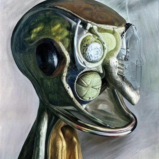 Image similar to high quality high detail painting by lucian freud, hd, a happy futuristic alien, photorealistic lighting