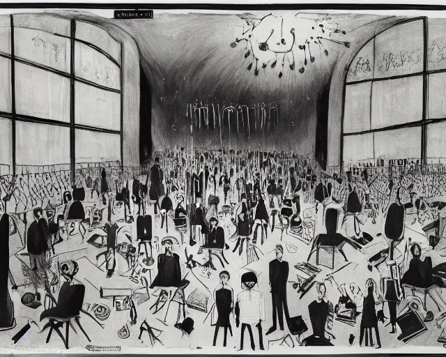Image similar to the horror of beaurocracy, papers, horror, desks, office, waiting, stress, frustration, anger, crowded, harsh cinematic lighting, high qulity, 4 k, by charles addams and hilma af klint and affandi