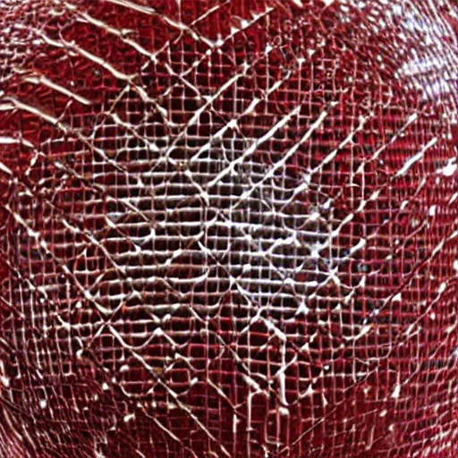 Prompt: chrome spheres on a red cube, woven