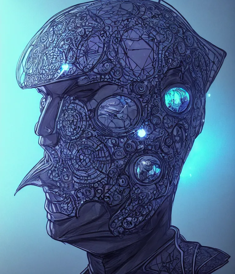 Image similar to front!!! shot of a court jester!!! character, hyperdimensional, bioluminescent hypercubes, dark holography!!!, future, chrome, (((intricate))), ((raytracing)), elegant, highly detailed, centered, (((artstation, concept art, smooth, sharp focus, artgerm, Tomasz Alen Kopera, Peter Mohrbacher, donato giancola, Joseph Christian Leyendecker, WLOP, Boris Vallejo))), mugshot!!!!!, ugly!!!!!!, octane render, nvidia raytracing demo, octane render, nvidia raytracing demo, octane render, nvidia raytracing demo, grainy, muted, 8K, digitalblasphemy, metatron