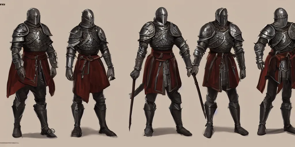 Prompt: medieval knights full body character sheet, beautiful intricate concept art by senior character artist, trending on artstation