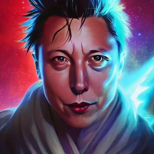Prompt: anime portrait of Elon Musk as a shaman yedi using dark force to eliminate trump as an anime antagonist by Stanley Artgerm Lau, WLOP, Rossdraws, James Jean, Andrei Riabovitchev, Marc Simonetti, and Sakimichan, trending on artstation