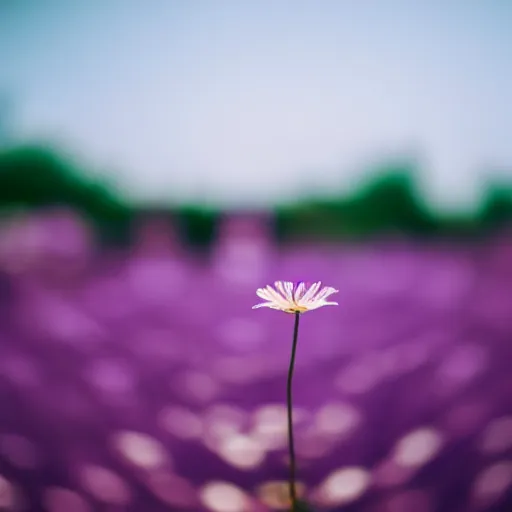 Prompt: closeup photo of single petal of purple flowers flying above a city, aerial view, shallow depth of field, cinematic, 8 0 mm, f 1. 8